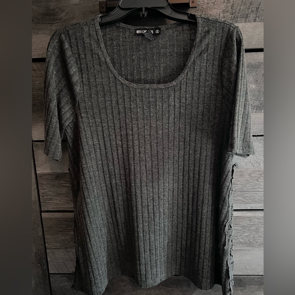 Miss Chievous green short sleeve top with lace detail on sides